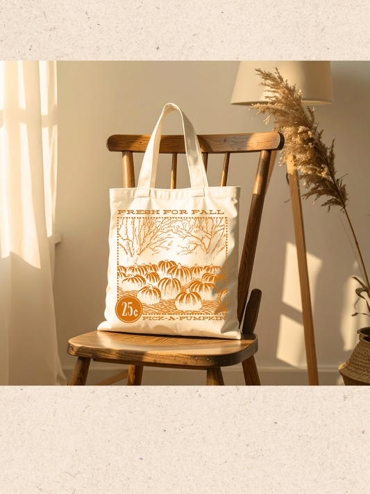 Pick-a-Pumpkin Vintage Pumpkin Patch Scene-Grocery Tote